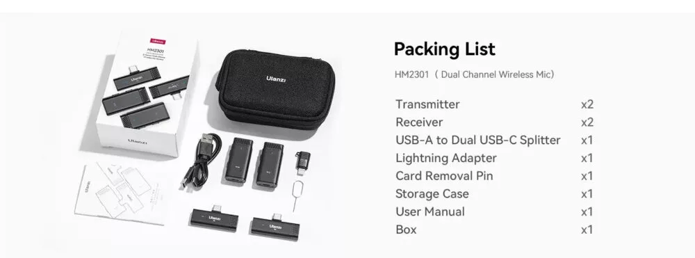 Ulanzi HM2301 Wireless Lavalier Mic Dual Channel - Image 3