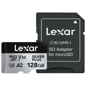 Lexar Silver Plus 128GB Micro SD Card Up to 205MB/s Read, 150MB/s Write, microSDXC UHS-I U3 V30 A2 Class 10 with Adapter, 4K UHD Memory Card