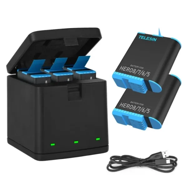 Telesin triple Battery Charger With Two Battery for GoPro Hero 5/6/7/8