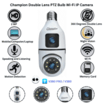 Champion Double Lens PTZ Bulb WiFi IP Camera 2MP – 360° Wireless Security Cam with Night Vision - Image 2