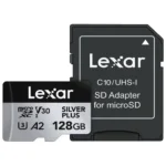 Lexar Silver Plus 128GB Micro SD Card Up to 205MB/s Read, 150MB/s Write, microSDXC UHS-I U3 V30 A2 Class 10 with Adapter, 4K UHD Memory Card
