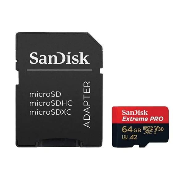 Sandisk Extreme Pro 64GB MicroSDXC UHS-I U3 Class 10 V30 A2 Memory Card with Adapter