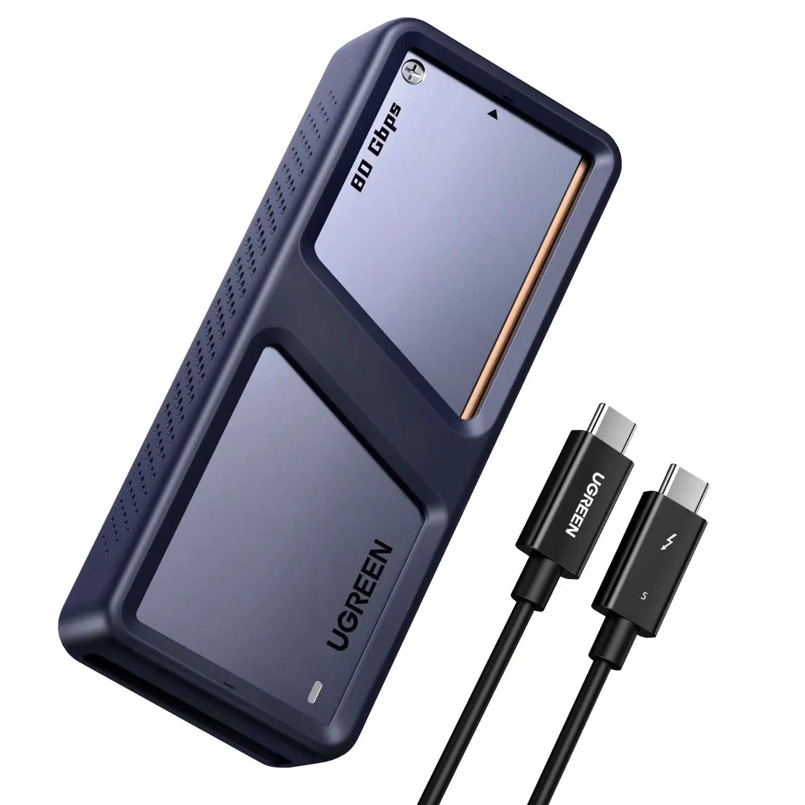 ugreen-80gbps-m2-nvme-ssd-enclosure-for-thunderbolt-54-nvme-enclosure-with-cooling-fan-aluminum-m2-enclosure-with-smart-trim-ssd-enclosure-support-size-2280-ssd-318483-1.webp UGREEN D705 Thunderbolt5 M.2 NVMe SSD Enclosure – 45789 - Image 1